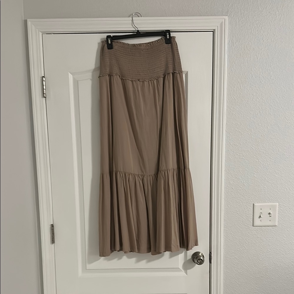 INC International Concepts Tan Brown Tiered Pleated Maxi Skirt